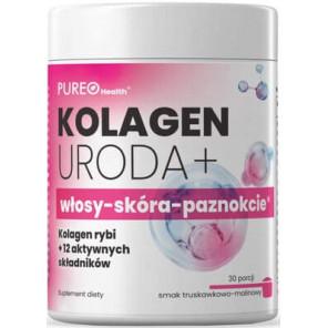 Pureo Health Kolagen Uroda+ włosy-skóra-paznokcie, smak truskawka i malina, proszek, 129 g - zdjęcie produktu