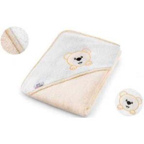 Bocioland, okrycie kąpielowe z kapturkiem Miś, 80 cm x 80 cm, beżowe, 1 szt. - zdjęcie produktu