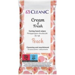 Cleanic Cream & Fresh, pielęgnujące chusteczki do rąk, Peach, 15 szt. - zdjęcie produktu