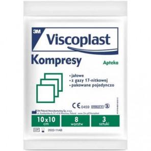 Viscoplast, kompresy gazowe jałowe, 17 nitkowe, 10 x 10 cm, 8 warstwowe, 3 szt. - zdjęcie produktu