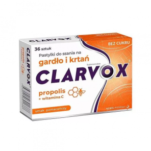 Clarvox Propolis, gardło i krtań, smak pomarańczowy, pastylki do ssania, 36 szt. - zdjęcie produktu