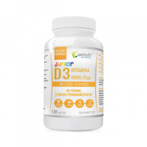 Wish Witamina D3 800IU 20 µg Junior, smak pomarańczowy, tabletka do ssania, 120 szt. - zdjęcie produktu