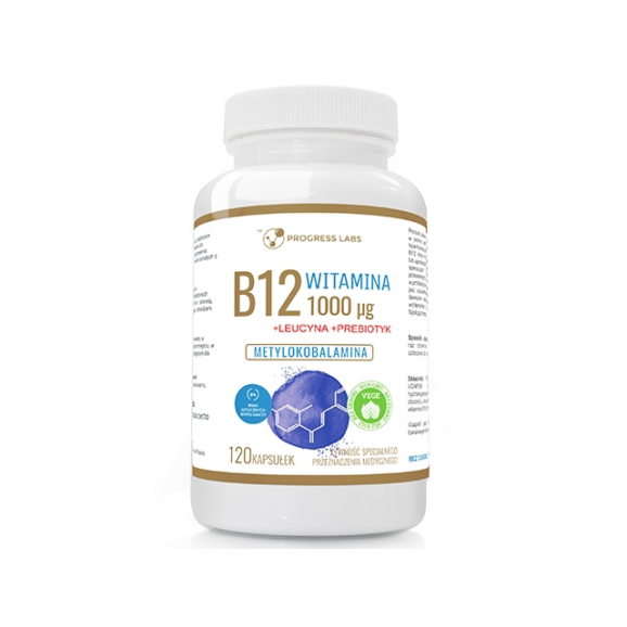 Progress Labs Witamina B12 1000 µg+Leucyna+Prebiotyk, kapsułki, 120 szt. Progress Labs Witamina B12 1000 µg+Leucyna+Prebiotyk, kapsułki, 120 szt. - zdjęcie produktu