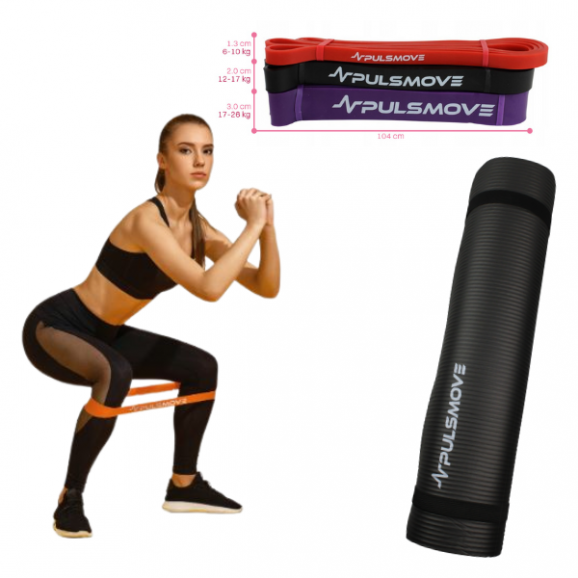 Zestaw do treningu PULSMOVE Deska do pompek, Taśmy Oporowe i Mata do ćwiczeń - zdjęcie produktu
