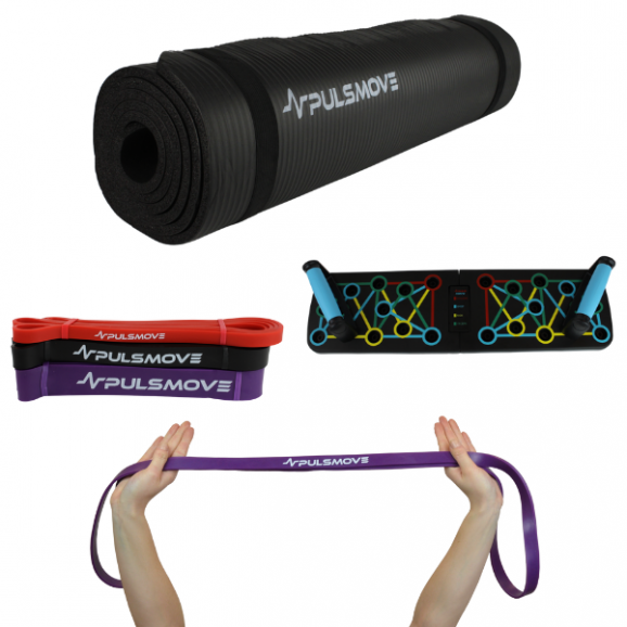 Zestaw do treningu PULSMOVE Deska do pompek, Taśmy Oporowe i Mata do ćwiczeń - zdjęcie produktu