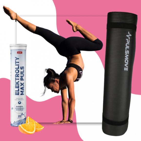 Zestaw Mata 10 mm do Ćwiczeń Yoga Mat PULSMOVE + Elektrolity Max Puls, tabletki musujące, pomarańcza, 20 szt. - zdjęcie produktu