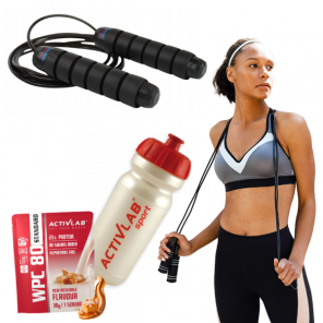 Zestaw PUSLMOVE Skakanka WPC 80 białko Słony Karmel 30g i Bidon 650 ml 1 szt. - zdjęcie produktu