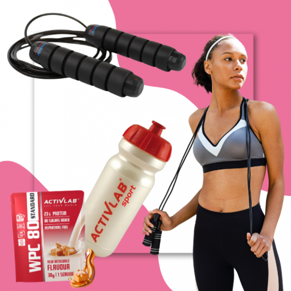 Zestaw PUSLMOVE Skakanka WPC 80 białko Słony Karmel 30g i Bidon 650 ml 1 szt. - zdjęcie produktu