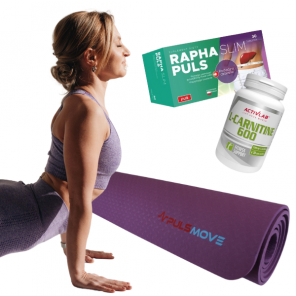 Zestaw MATA 6 MM PULSMOVE DO JOGI FIOLET + TORBA + Activlab L-Carnitine 600, kapsułki, 60 szt. + Raphaslim Puls, 30 tabletek - zdjęcie produktu