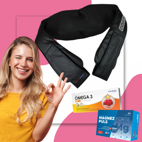 Zestaw Masażer Shiatsu PULSMOVE + Activlab Pharma, Omega 3 1000 mg, kapsułki, 60 szt. + Magnez Forte PULS, tabletki, 60 szt. - zdjęcie produktu
