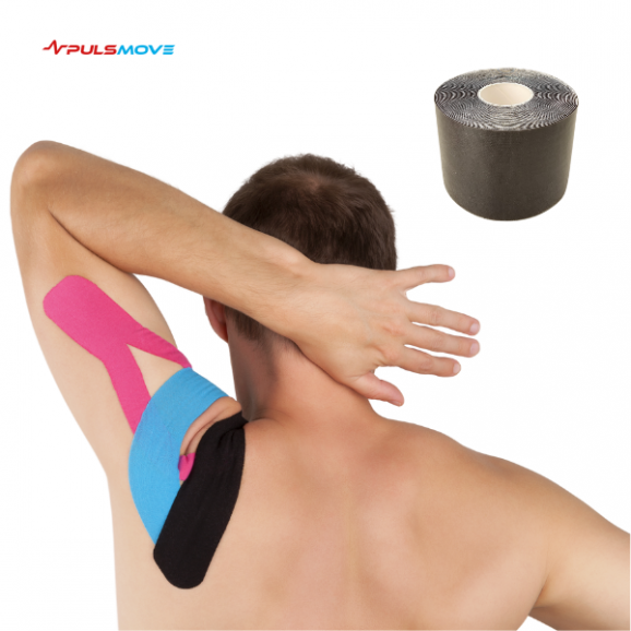 PULSMOVE Taśmy Kinezjologiczne Taśma do kinesiotapingu 5cmx5m Czarna - zdjęcie produktu