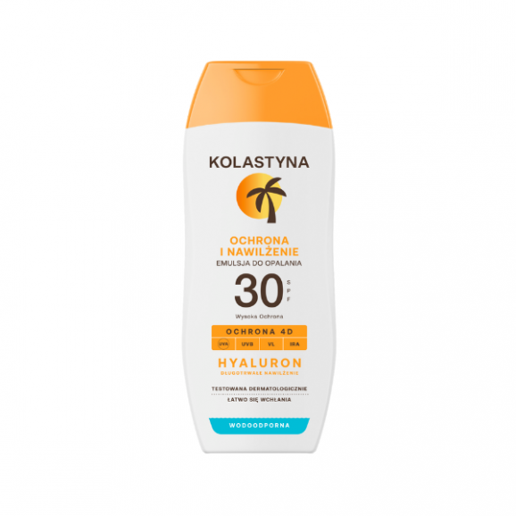 Kolastyna Ochrona i Nawilżenie, emulsja do opalania, SPF 30, 200 ml Kolastyna Ochrona i Nawilżenie, emulsja do opalania, SPF 30, 200 ml - zdjęcie produktu