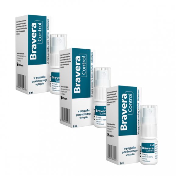 Bravera Control, 96 mg/g, aerozol na skórę opóźniający wytrysk, 3 x 8 ml Bravera Control, 96 mg/g, aerozol na skórę opóźniający wytrysk, 3 x 8 ml - zdjęcie produktu