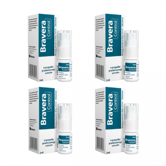 Bravera Control, 96 mg/g, aerozol na skórę opóźniający wytrysk, 4 x 8 ml Bravera Control, 96 mg/g, aerozol na skórę opóźniający wytrysk, 4 x 8 ml - zdjęcie produktu