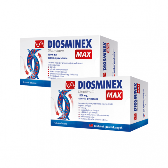 Diosminex Max, 1000 mg, tabletki powlekane, 2 x 60 szt. Diosminex Max, 1000 mg, tabletki powlekane, 2 x 60 szt. - zdjęcie produktu