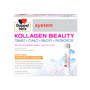 Doppelherz System Kollagen Beauty, smak pomarańcza i marakuja, ampułka 25 ml, 30 szt. - zdjęcie produktu