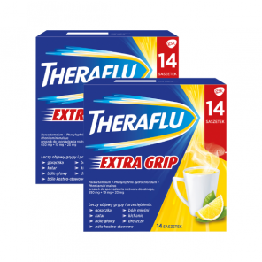 Theraflu Extra Grip 650 mg + 10 mg + 20 mg, lek wieloskładnikowy, saszetki, 2 x 14 szt. - zdjęcie produktu