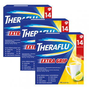 Theraflu Extra Grip 650 mg + 10 mg + 20 mg, lek wieloskładnikowy, saszetki, 3 x 14 szt. - zdjęcie produktu