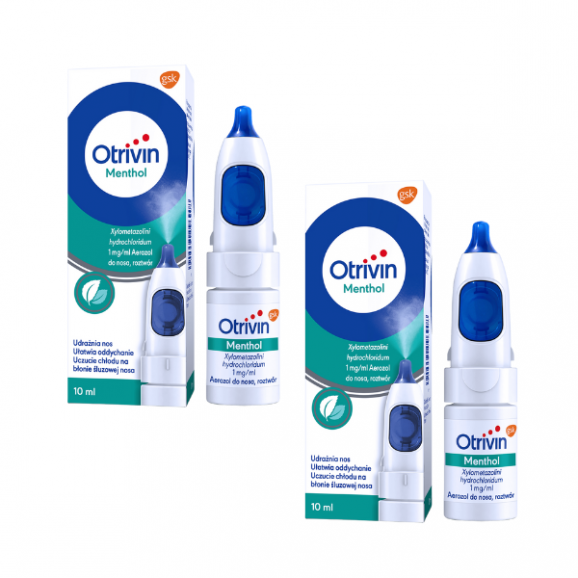 Otrivin Menthol 1mg/ml, aerozol do nosa, 2 x 10 ml Otrivin Menthol 1mg/ml, aerozol do nosa, 2 x 10 ml - zdjęcie produktu