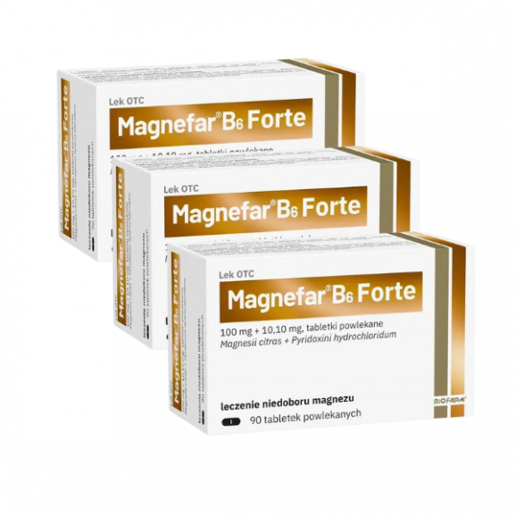 Magnefar B6 Forte, tabletki powlekane, 3 x 90 szt. Magnefar B6 Forte, tabletki powlekane, 3 x 90 szt. - zdjęcie produktu