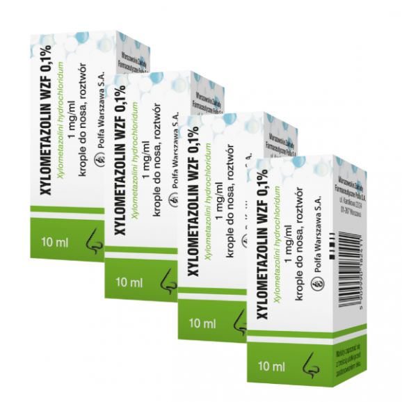Xylometazolin (WZF) 0.1%, krople do nosa, 4 x 10 ml Xylometazolin (WZF) 0.1%, krople do nosa, 4 x 10 ml - zdjęcie produktu