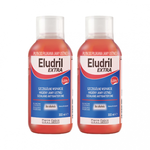 Eludril Extra, płyn do płukania jamy ustnej, 2 x 300 ml Eludril Extra, płyn do płukania jamy ustnej, 2 x 300 ml - zdjęcie produktu