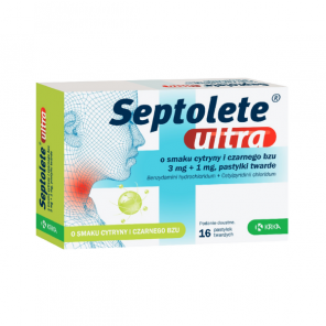 Septolete Ultra, smak cytryny i czarnego bzu (3 mg + 1 mg), pastylki twarde, 16 szt. - zdjęcie produktu