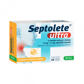 Septolete Ultra, smak cytryny i miodu (3 mg + 1 mg), pastylki twarde, 16 szt. - zdjęcie produktu