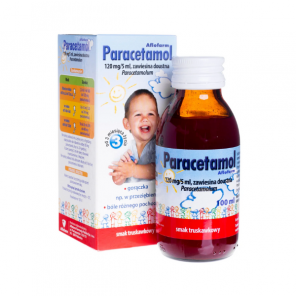Paracetamol Aflofarm 120 mg/ 5 ml, zawiesina doustna, smak truskawkowy, 100 ml - zdjęcie produktu