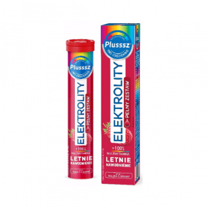 Plusssz Elektrolity Pełny Zestaw + 100% Multiwitamina Letnie Nawodnienie, smak malina & granat, tabletki musujące, 24 szt. - zdjęcie produktu