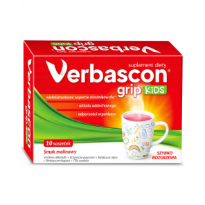 Verbascon Grip Kids, proszek do rozpuszczania, smak malinowy, saszetki, 10 szt. - zdjęcie produktu