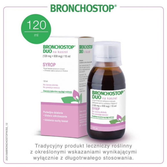 Bronchostop Duo 120 mg + 830 mg/15 ml, syrop, 200 ml - zdjęcie produktu