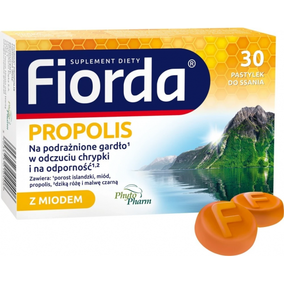 Fiorda Propolis, pastylki do ssania z miodem, 30 szt. Fiorda Propolis, pastylki do ssania z miodem, 30 szt. - zdjęcie produktu