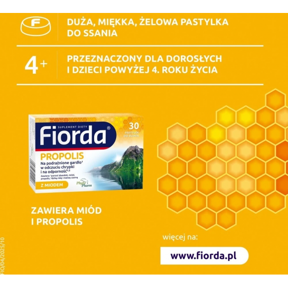 Fiorda Propolis, pastylki do ssania z miodem, 30 szt. Fiorda Propolis, pastylki do ssania z miodem, 30 szt. - zdjęcie produktu