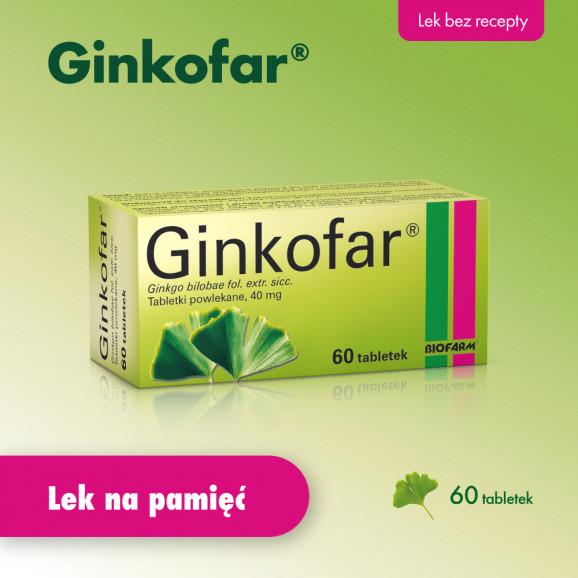 Ginkofar 40 mg – lek wspomagający pamięć, 60 tabletek - zdjęcie produktu