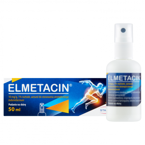 Elmetacin 10 mg/g, aerozol do stosowania zewnętrznego na skórę, roztwór, 50 ml - zdjęcie produktu