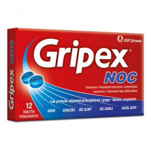 Gripex Noc – tabletki na przeziębienie i grypę (12 tabletek) - zdjęcie produktu