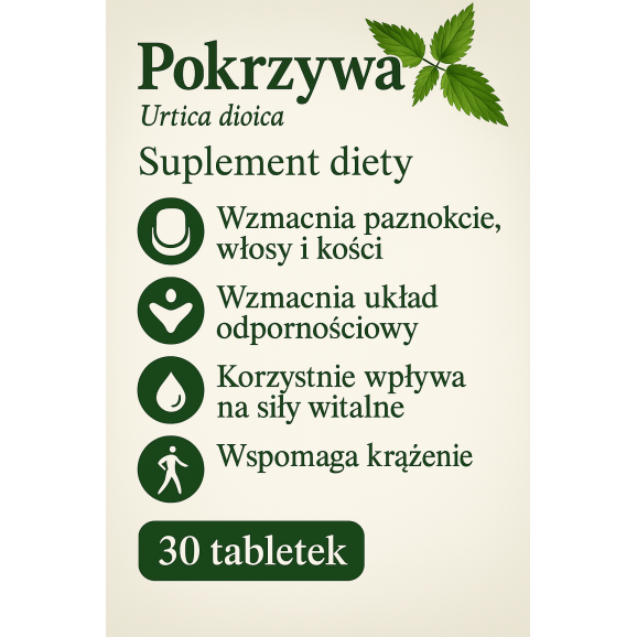 Pokrzywa w tabletkach powlekanych – suplement diety (30 szt.) - zdjęcie produktu