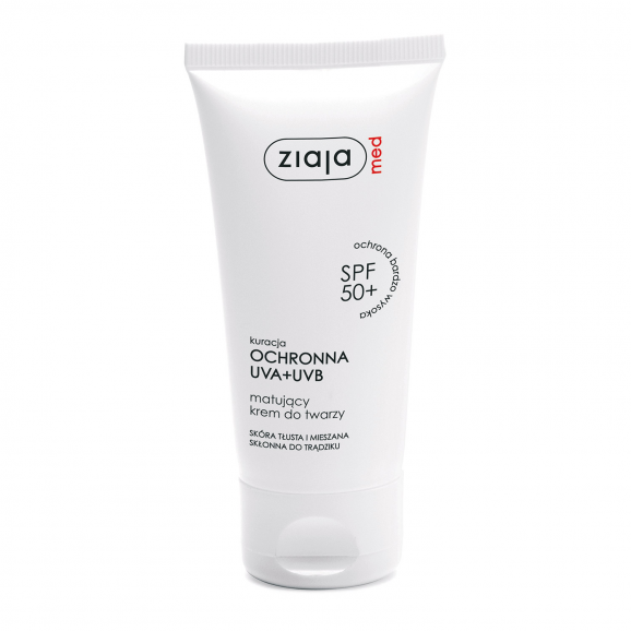 Ziaja Med Kuracja Ochronna UVA+UVB SPF50+, matujący krem do twarzy, 50 ml Ziaja Med Kuracja Ochronna UVA+UVB SPF50+, matujący krem do twarzy, 50 ml - zdjęcie produktu