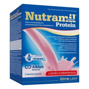 Olimp Nutramil Complex Protein smak truskawkowy – żywność specjalnego przeznaczenia medycznego (6 saszetek) - zdjęcie produktu