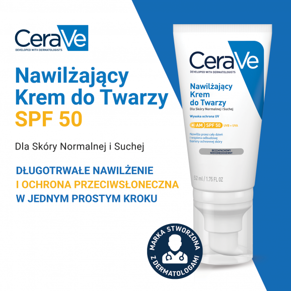 CeraVe Nawilżający krem do twarzy SPF 50 (52 ml) CeraVe Nawilżający krem do twarzy SPF 50 (52 ml) - zdjęcie produktu