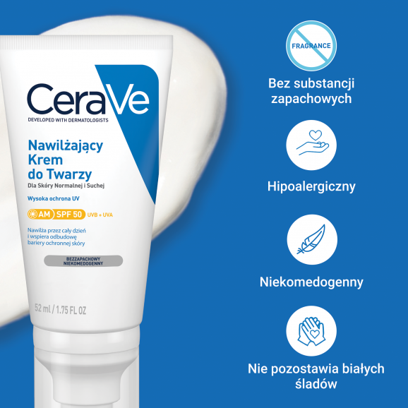 CeraVe Nawilżający krem do twarzy SPF 50 (52 ml) CeraVe Nawilżający krem do twarzy SPF 50 (52 ml) - zdjęcie produktu
