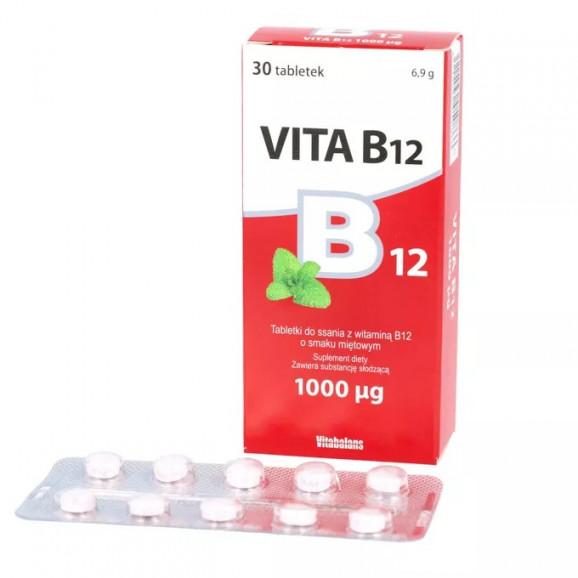 Vita B12 1000 mcg – tabletki do ssania (30 szt.) Vita B12 1000 mcg – tabletki do ssania (30 szt.) - zdjęcie produktu