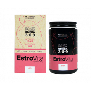EstroVita Skin, estry kwasów Omega 3-6-9, smak wiśni japońskiej, 60 kapsułek wegańskich - zdjęcie produktu