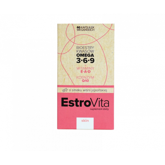 EstroVita Skin, estry kwasów Omega 3-6-9, smak wiśni japońskiej, 60 kapsułek wegańskich EstroVita Skin, estry kwasów Omega 3-6-9, smak wiśni japońskiej, 60 kapsułek wegańskich - zdjęcie produktu