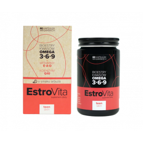 EstroVita Teen Skin Omega 3-6-9, o smaku arbuza – suplement diety (60 kapsułek) - zdjęcie produktu