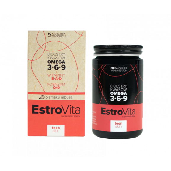 EstroVita Teen Skin Omega 3-6-9, o smaku arbuza – suplement diety (60 kapsułek) EstroVita Teen Skin Omega 3-6-9, o smaku arbuza – suplement diety (60 kapsułek) - zdjęcie produktu