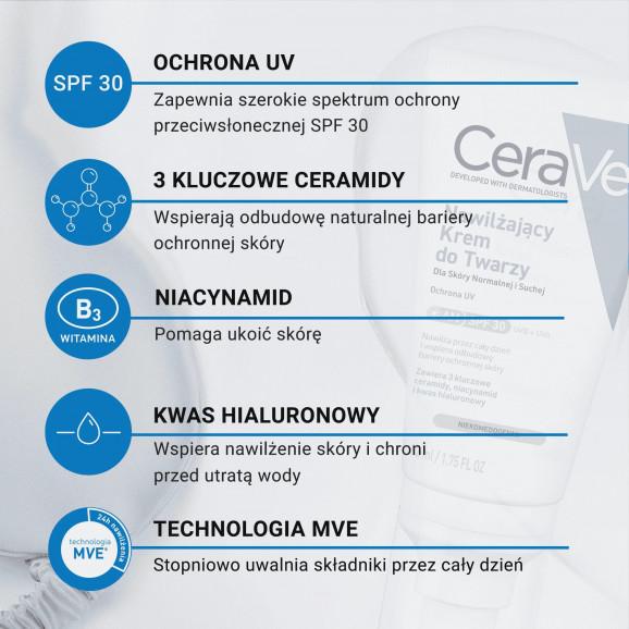 CeraVe Nawilżający krem do twarzy SPF 30 – kosmetyk (52 ml) CeraVe Nawilżający krem do twarzy SPF 30 – kosmetyk (52 ml) - zdjęcie produktu