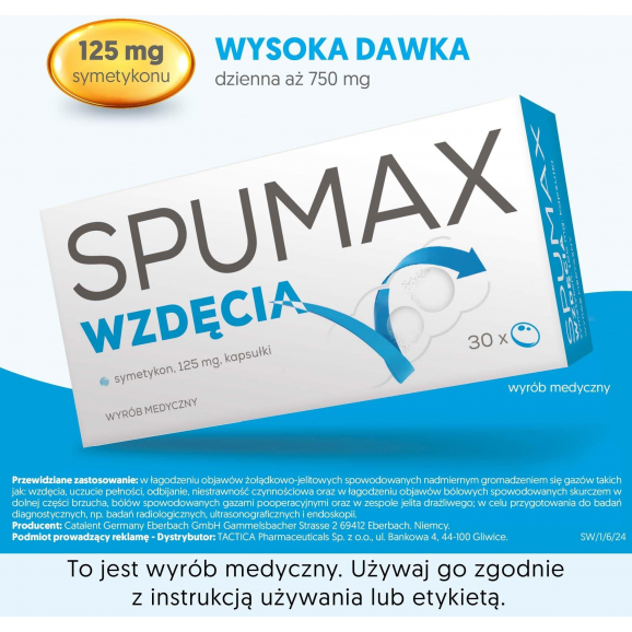 Spumax Wzdęcia, symetykon 125 mg, kapsułki, 30 szt. - zdjęcie produktu