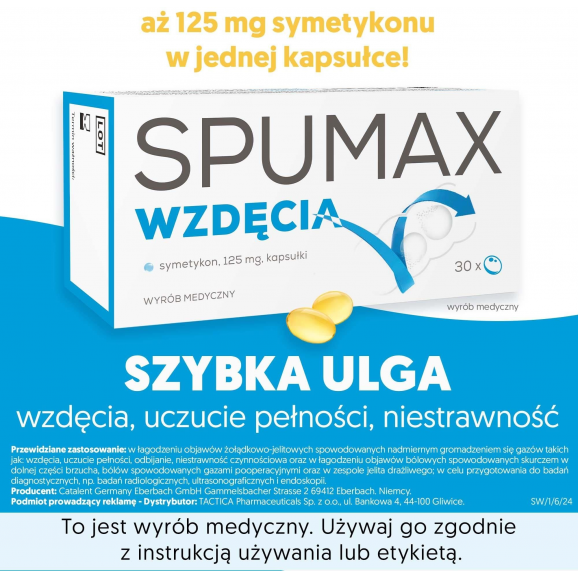 Spumax Wzdęcia, symetykon 125 mg, kapsułki, 30 szt. - zdjęcie produktu